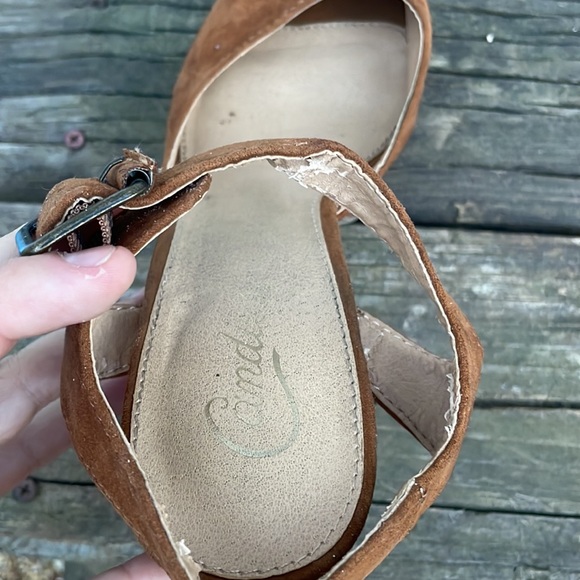 Candies platform chunky heels Sz 9.5 brown suede like Y2K open toe 5.5 in heels - Picture 7 of 15